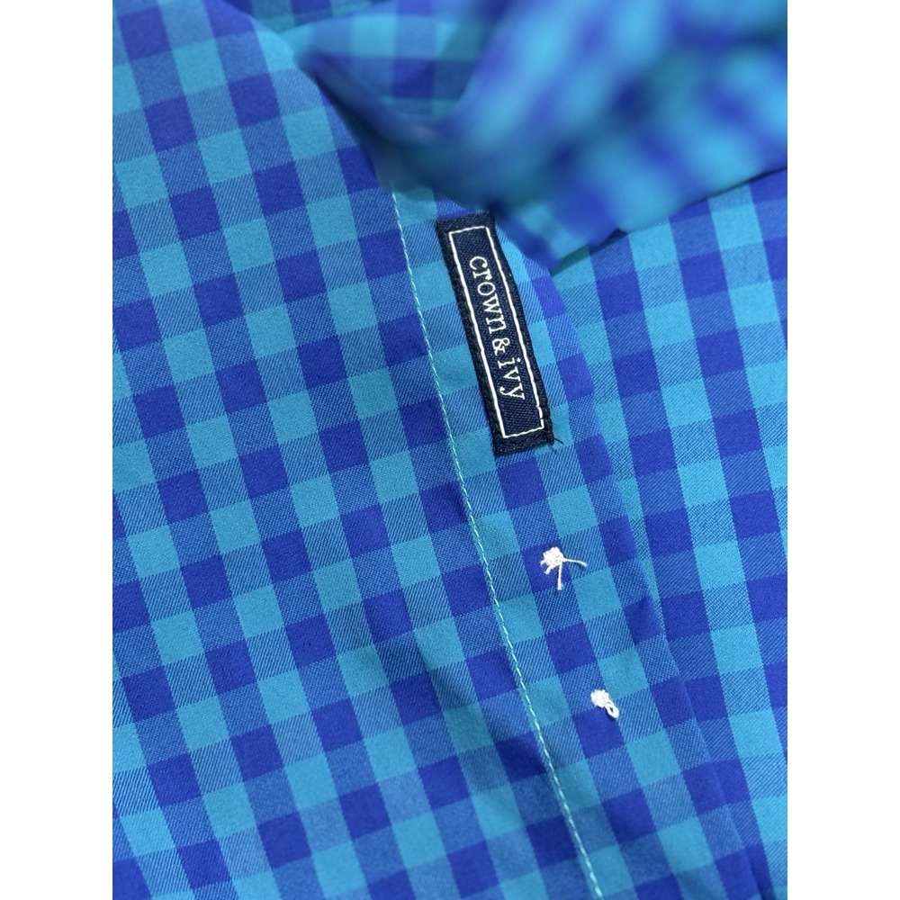NWT Crown&Ivy Men's SzM Long Sleeve Button Down Shirt Blue‎ Plaid Cotton Spandex - Picture 11 of 16